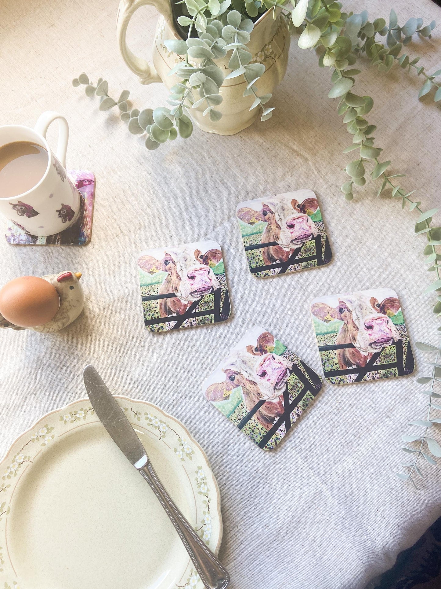 Betty | Ayrshire Cow Coaster| Colourful Farm Animal Drink Coaster