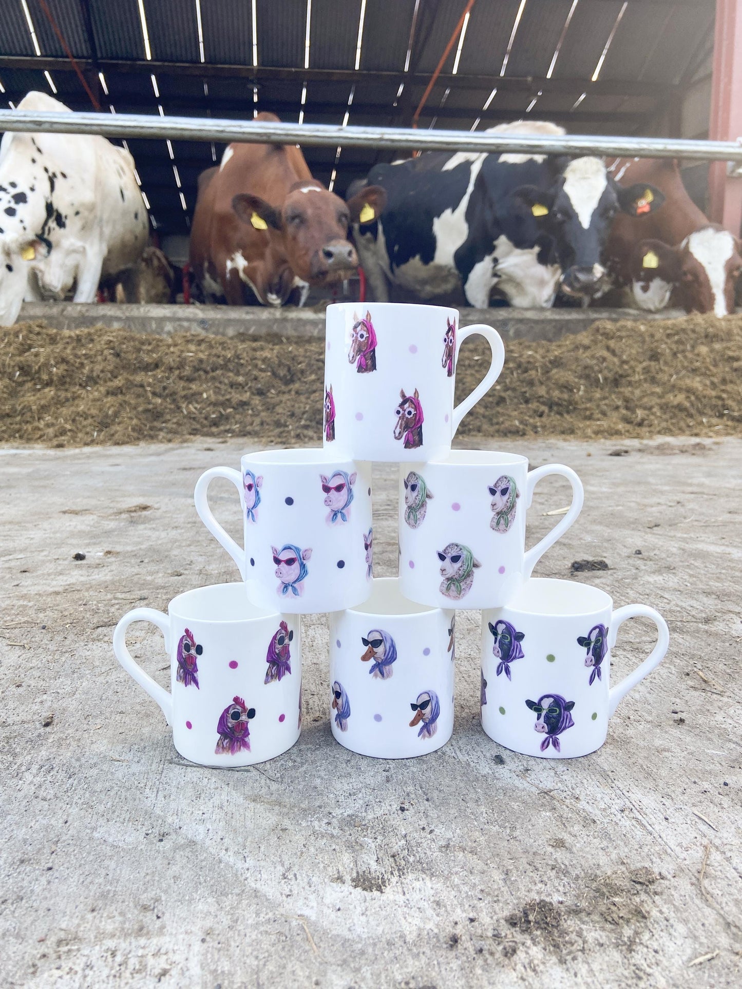 The Sunglass Ladies | Fine Bone China Farm Animal Mug | 10 oz