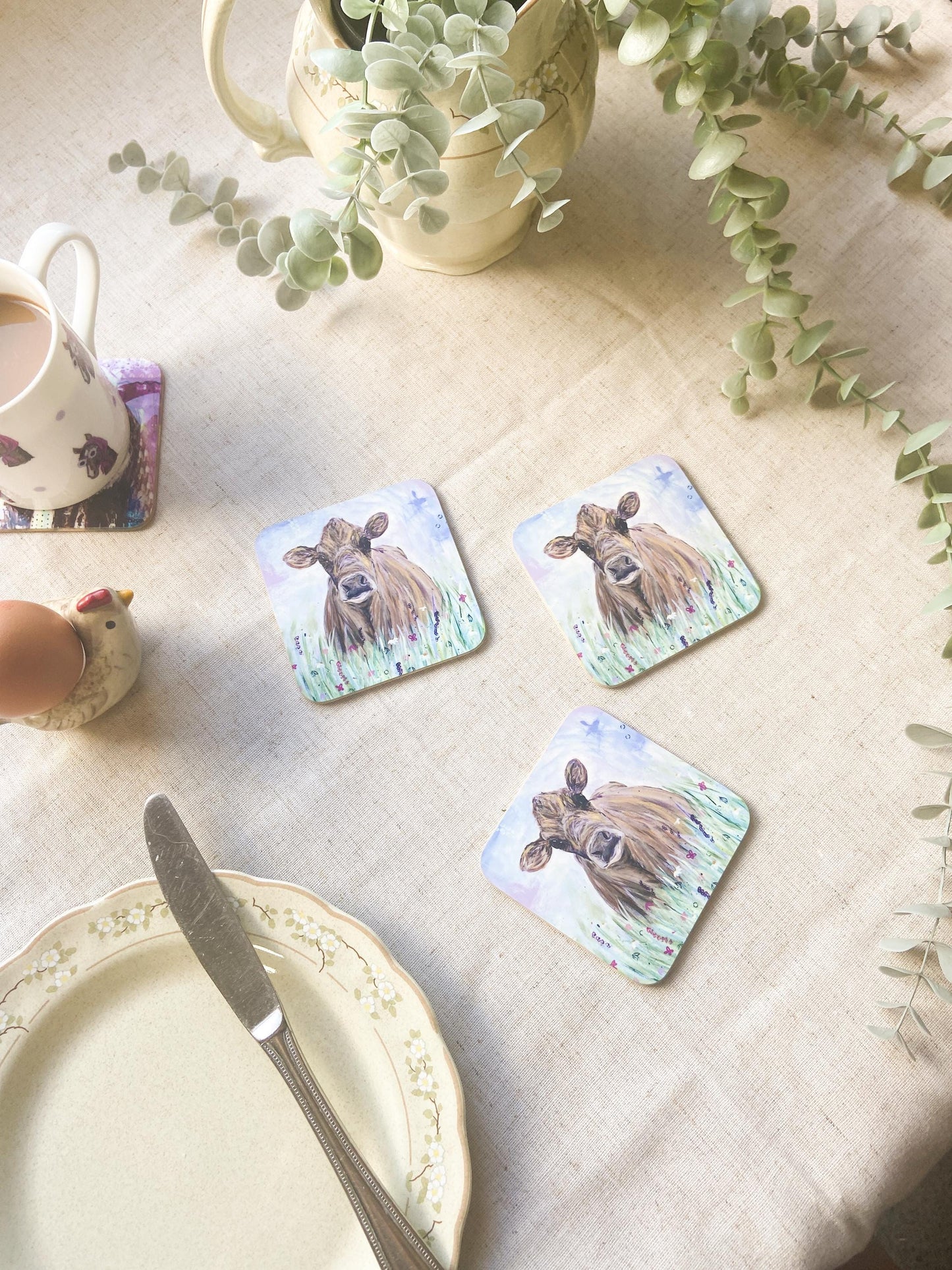 Joyce| Jersey Cow Coaster | Colourful Farm Animal Drink Coaster