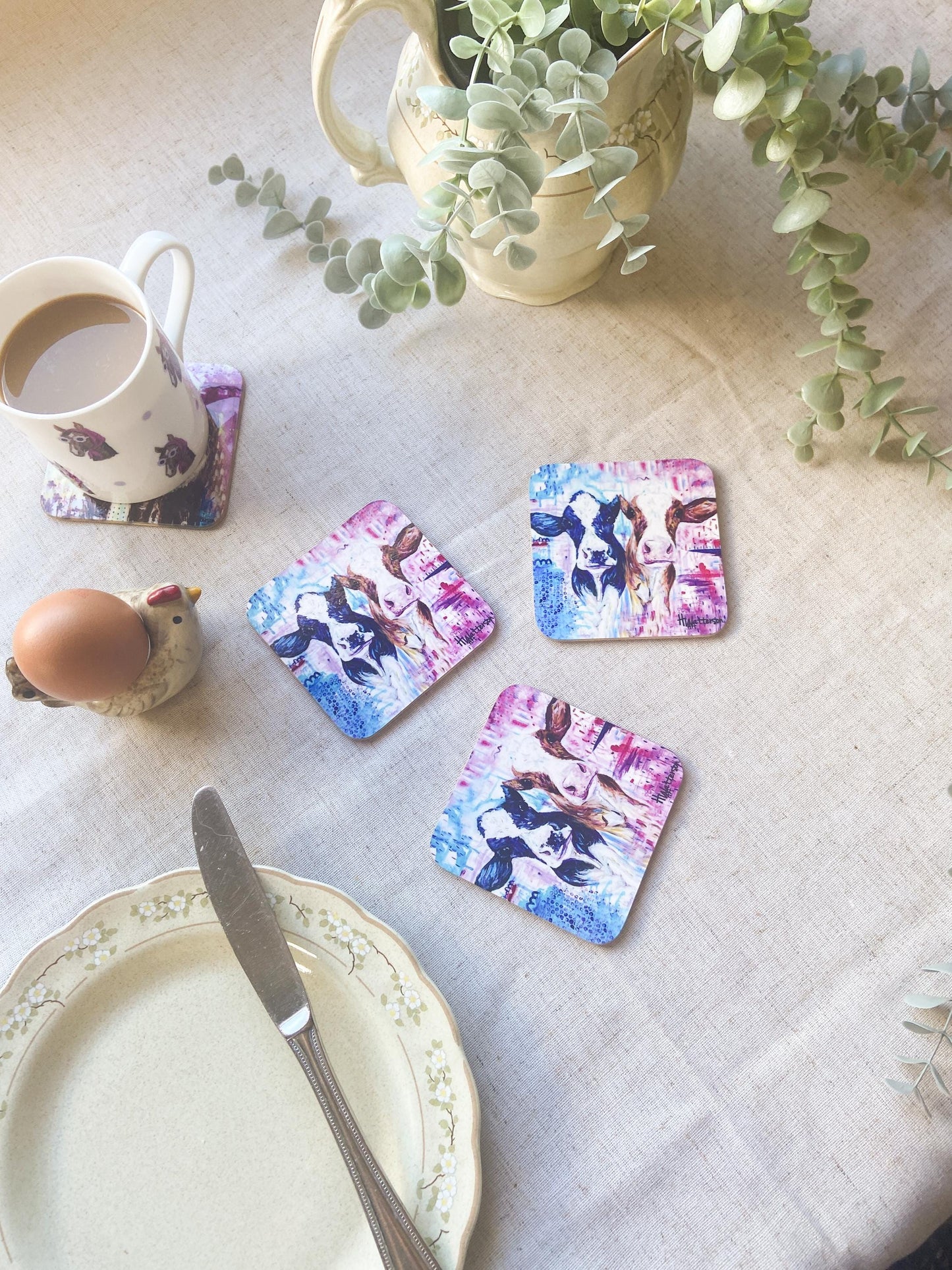Meg & Milly| Dairy Cow Coaster | Colourful Farm Animal Drink Coaster