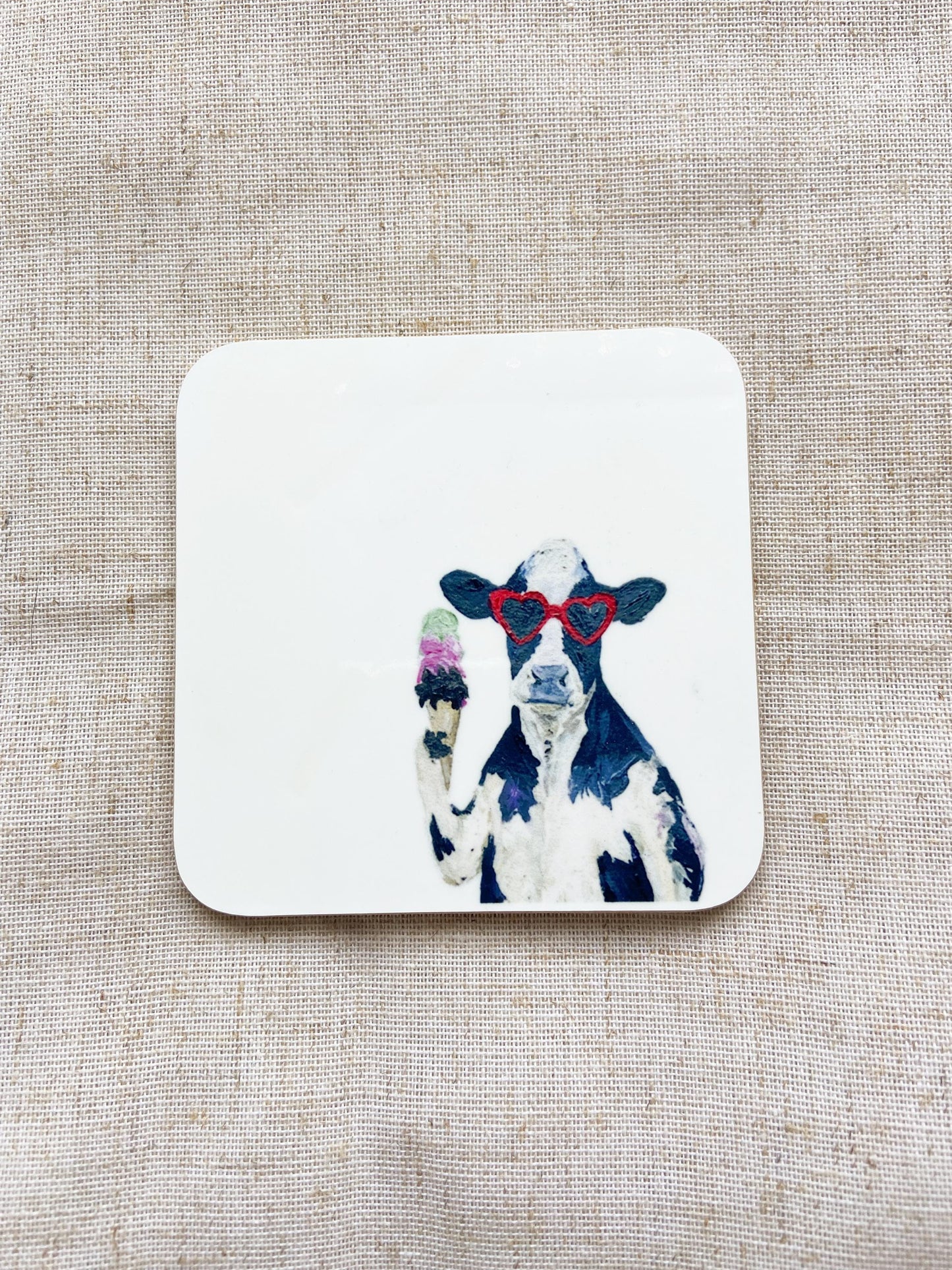 Holiday Cow | Dairy Cow Coaster | Colourful Farm Animal Drink Coaster