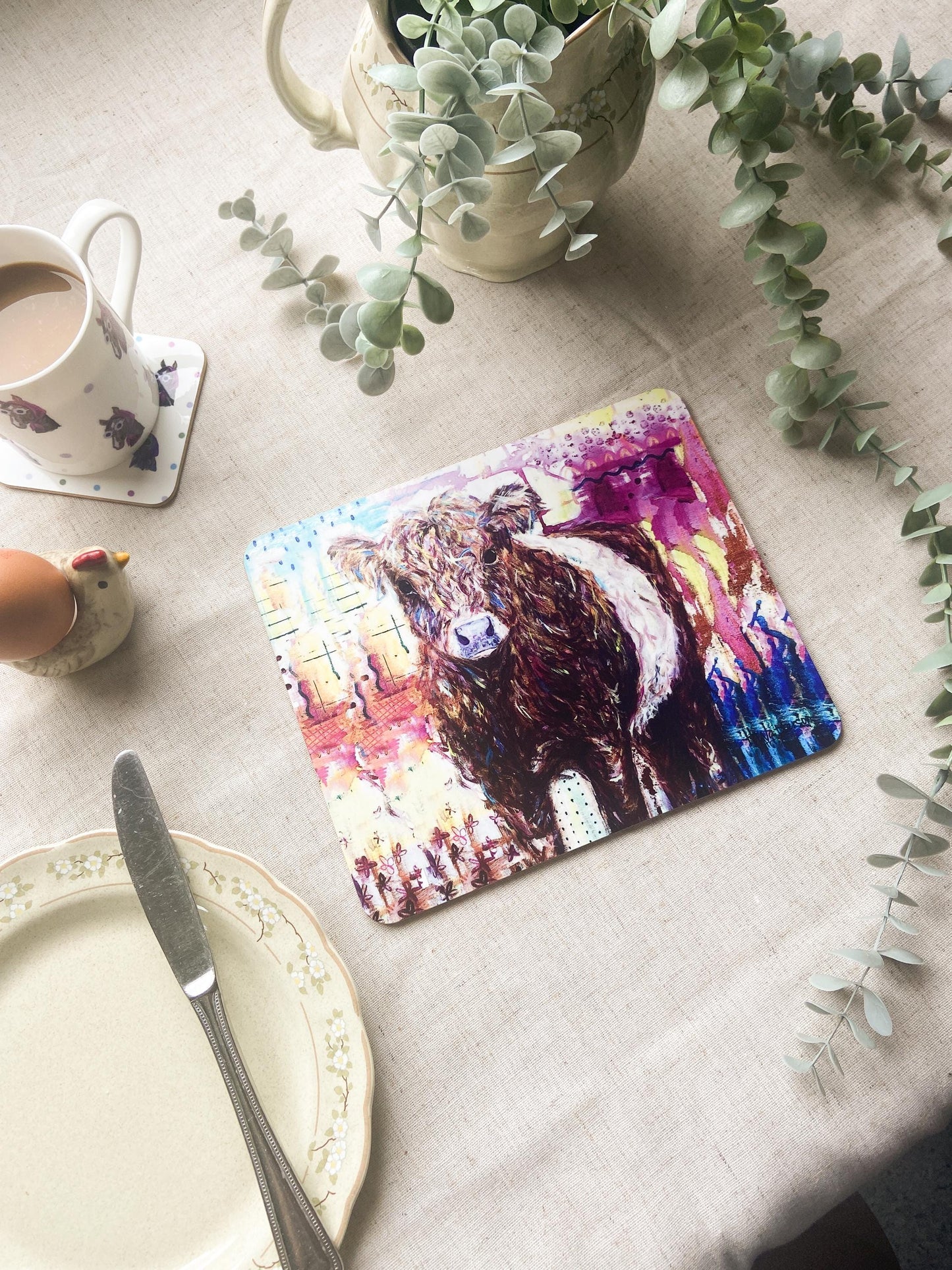 Ellen| Belted Galloway Cow Placemat | Farm Animal Table Mat