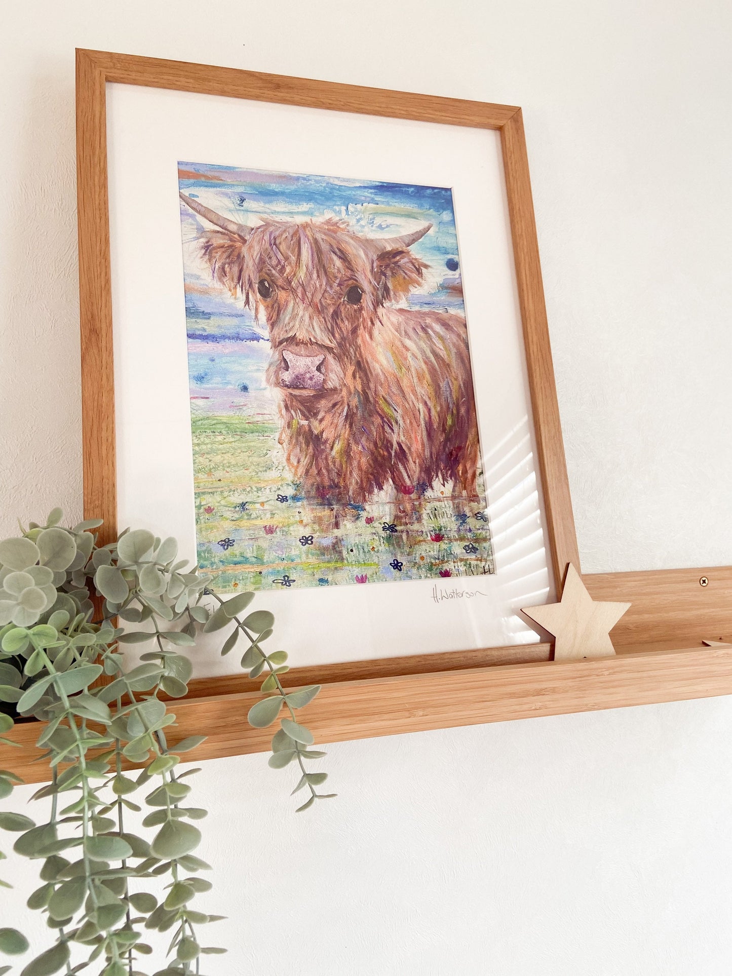 Elsie |Framed Highland Cow Art Print | Farm Animal Print | Oak Framed Print