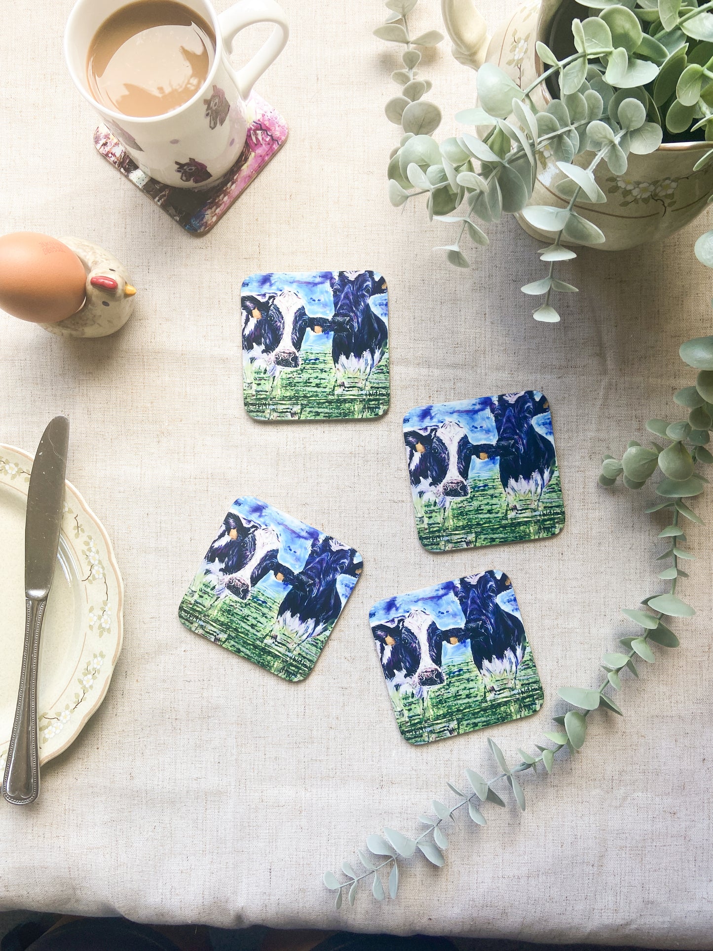 Minnie & Maude | Dairy Cow Coaster | Colourful Farm Animal Drink Coaster