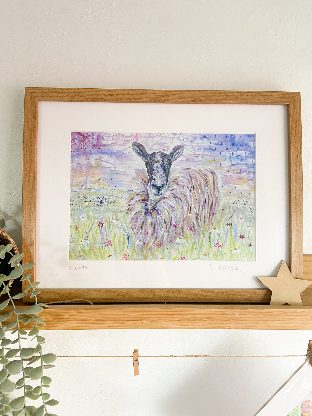 Lucinda | Sheep Framed Print | Farm Animal Print | Oak Framed Print