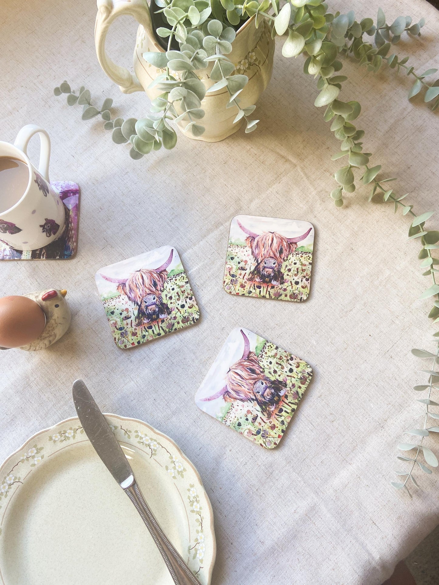 Ivy |Highland Cow Coaster | Colourful Farm Animal Drink Coaster