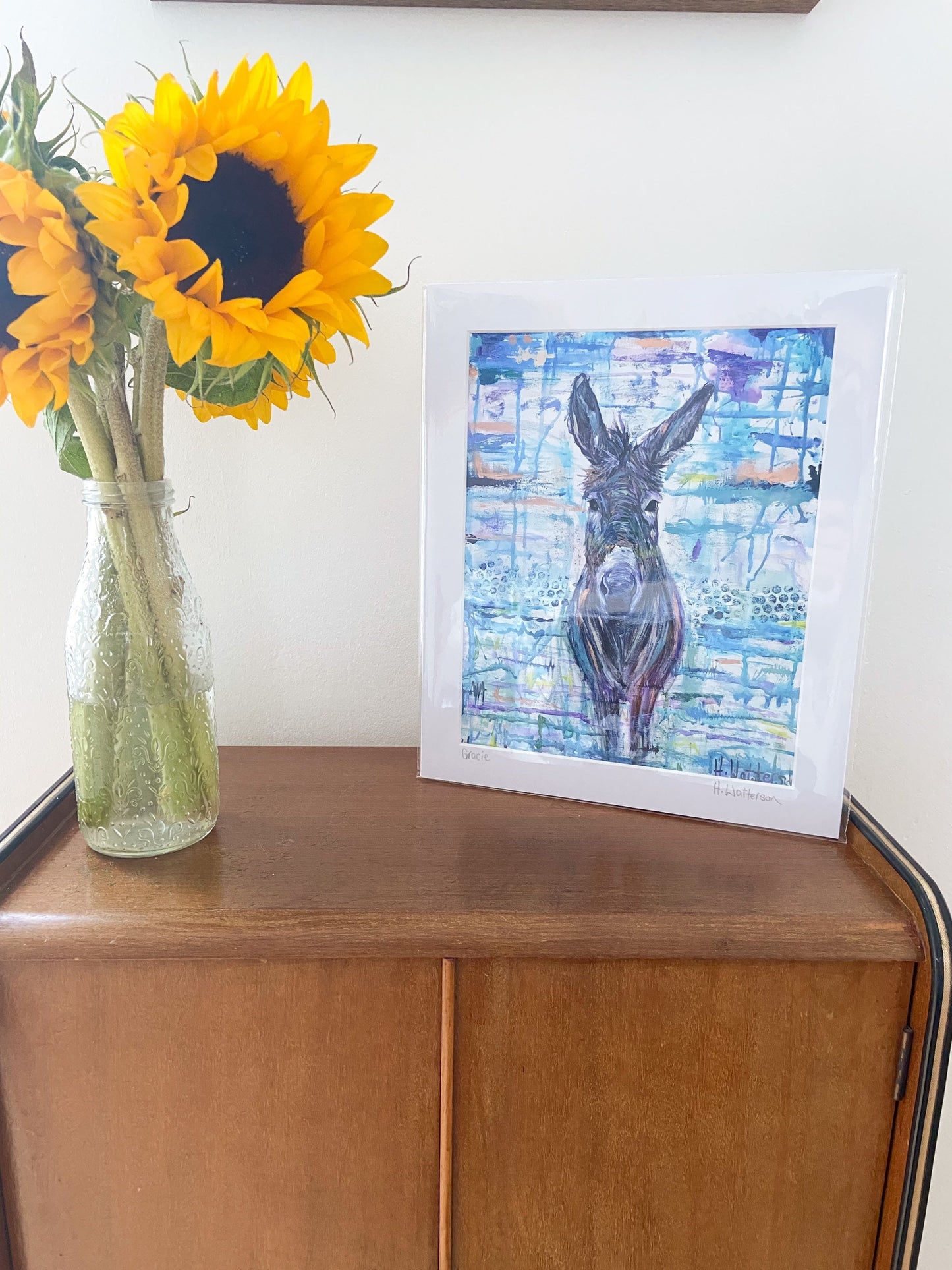 Grace| Donkey Art Print | Colourful Farm Animal Print