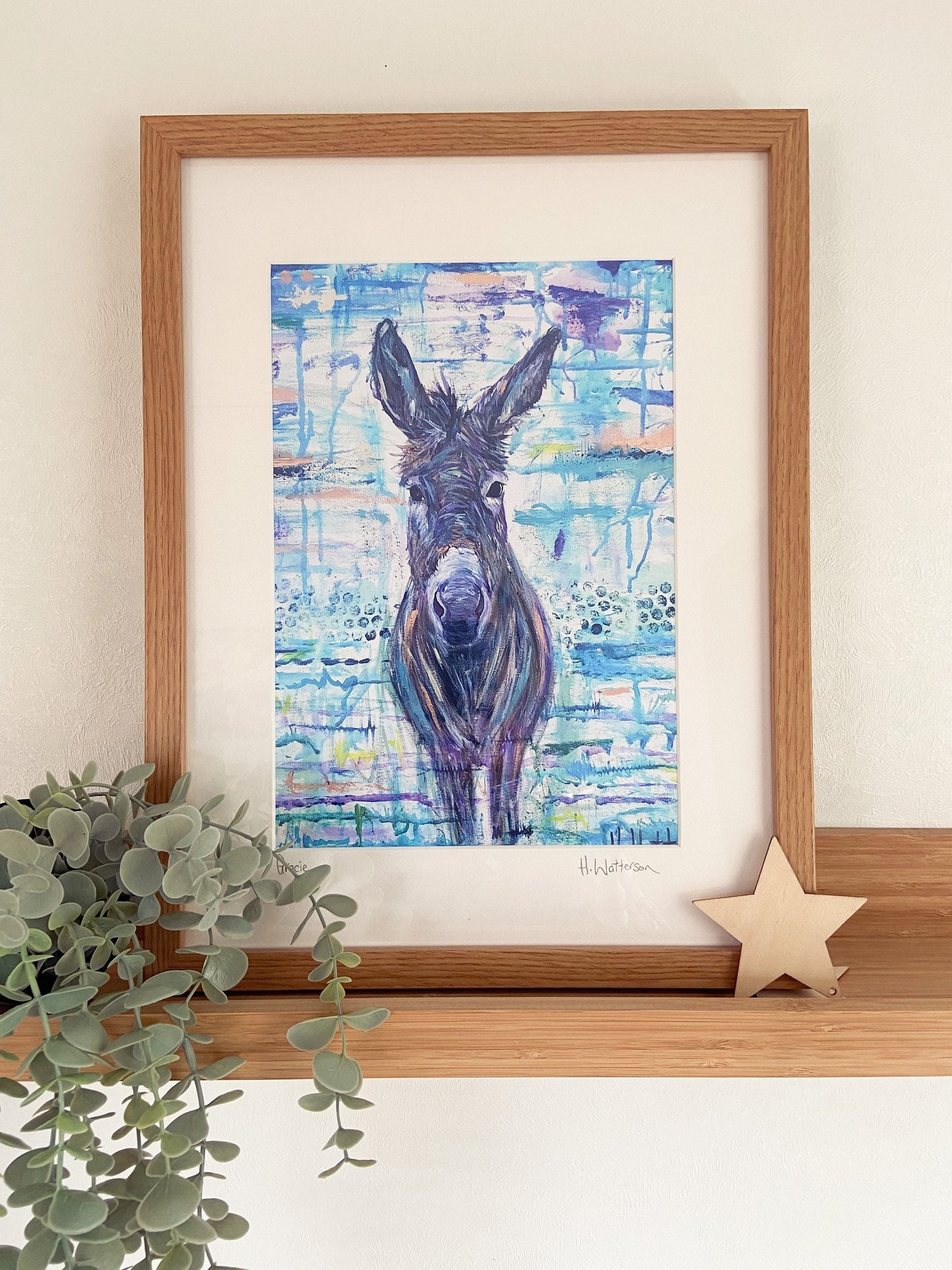 Gracie | Donkey Framed Art Print| Farm Animal Print | Oak Framed Print