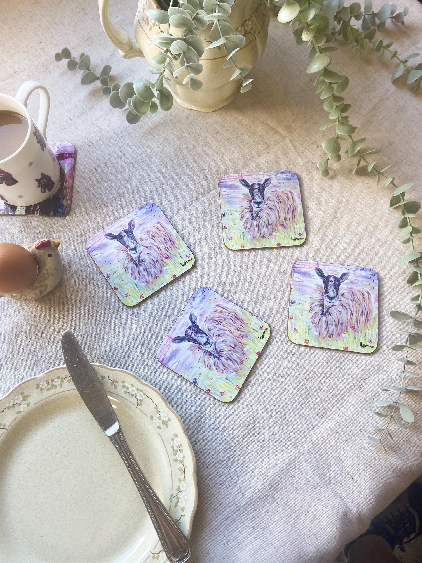 Lucinda| Sheep Coaster | Colourful Farm Animal Drink Coaster
