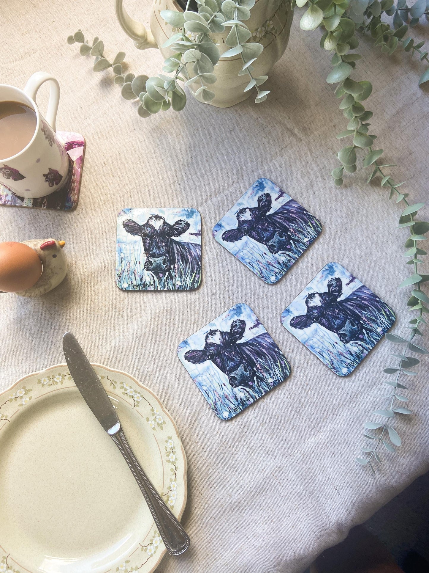 Matilda | Dairy Cow Coaster| Colourful Farm Animal Drink Coaster