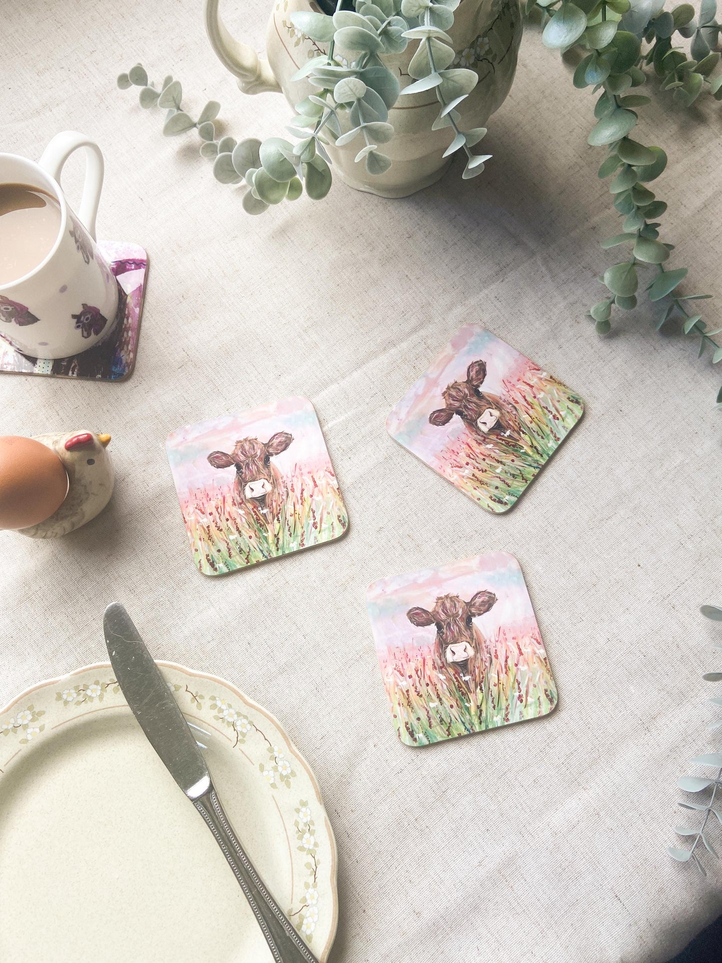 Lucy | Limousin Cow Coaster | Colourful Farm Animal Drink Coaster