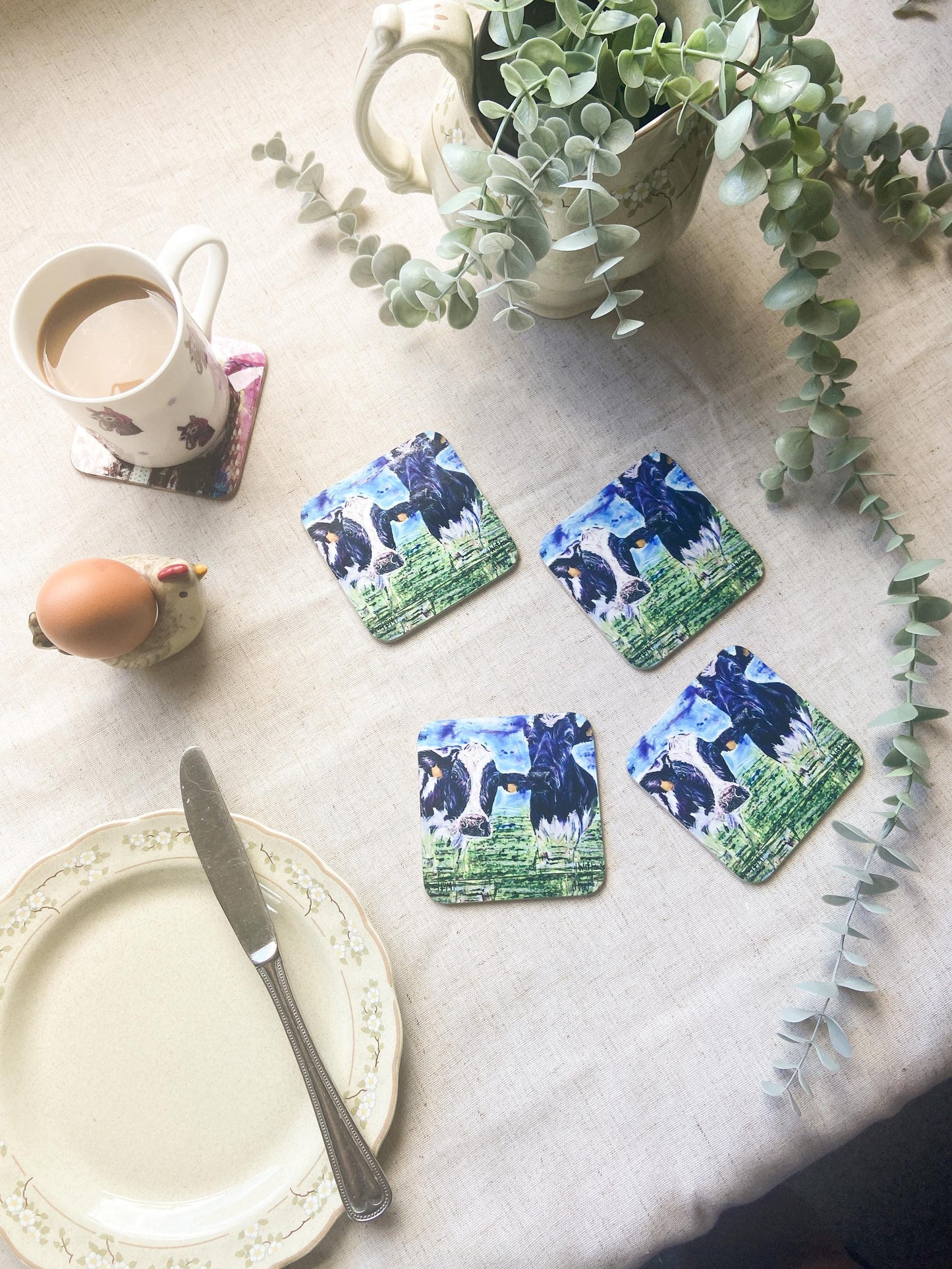 Minnie & Maude | Dairy Cow Coaster | Colourful Farm Animal Drink Coaster