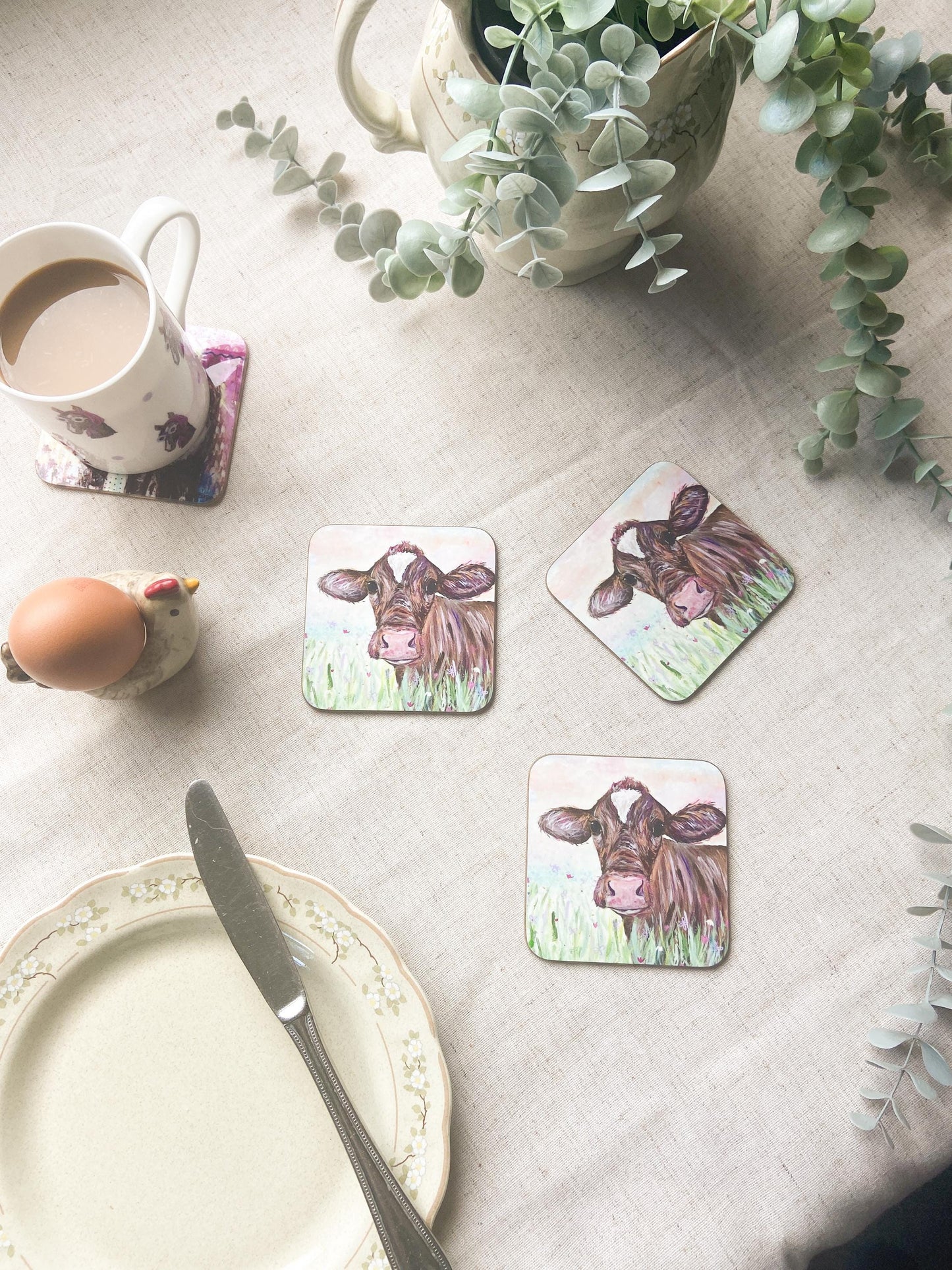 Maisie| Ayrshire Cow Coaster | Colourful Farm Animal Drink Coaster