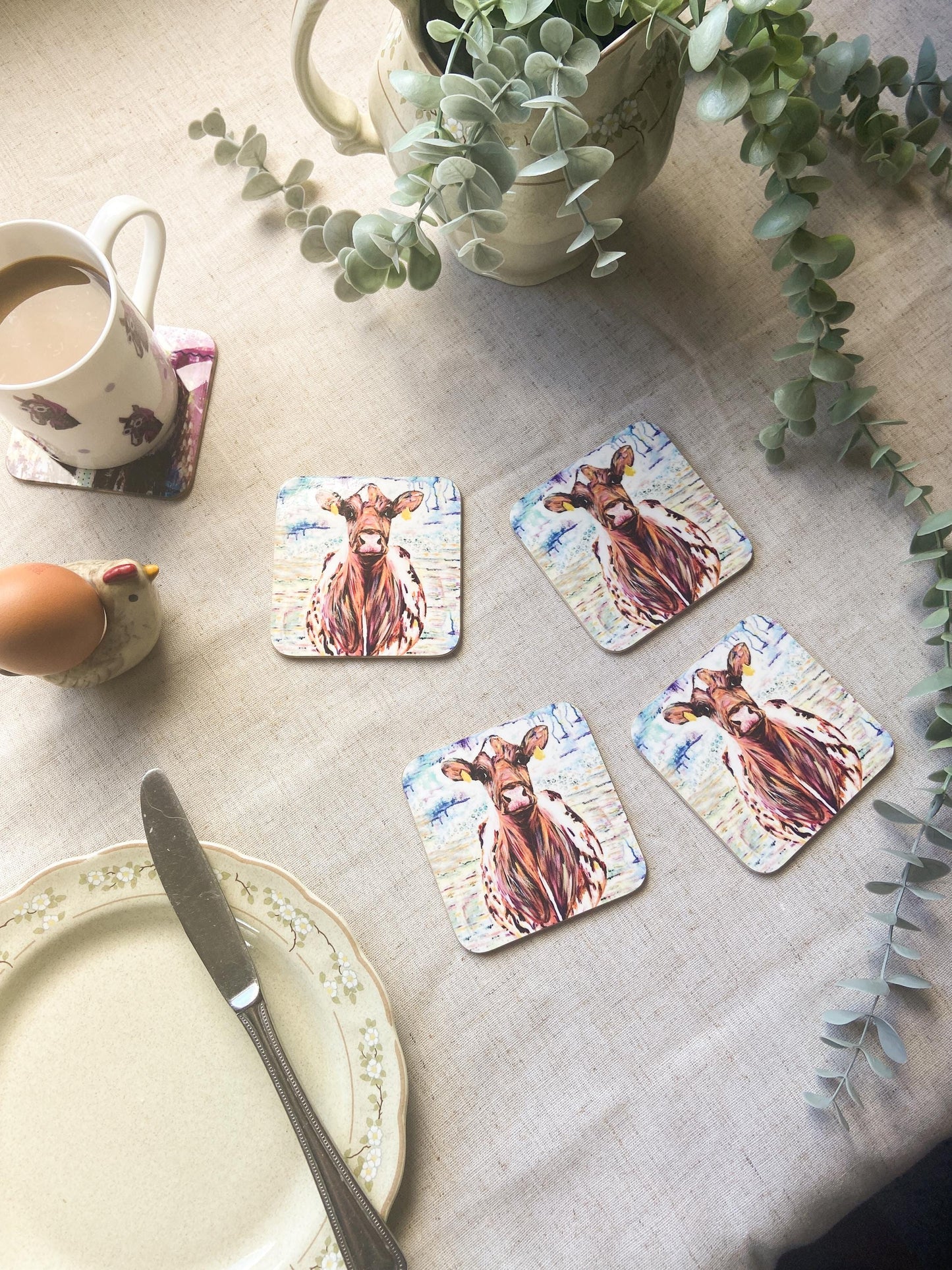 Ada| Ayrshire Cow Coaster | Colourful Farm Animal Drink Coaster