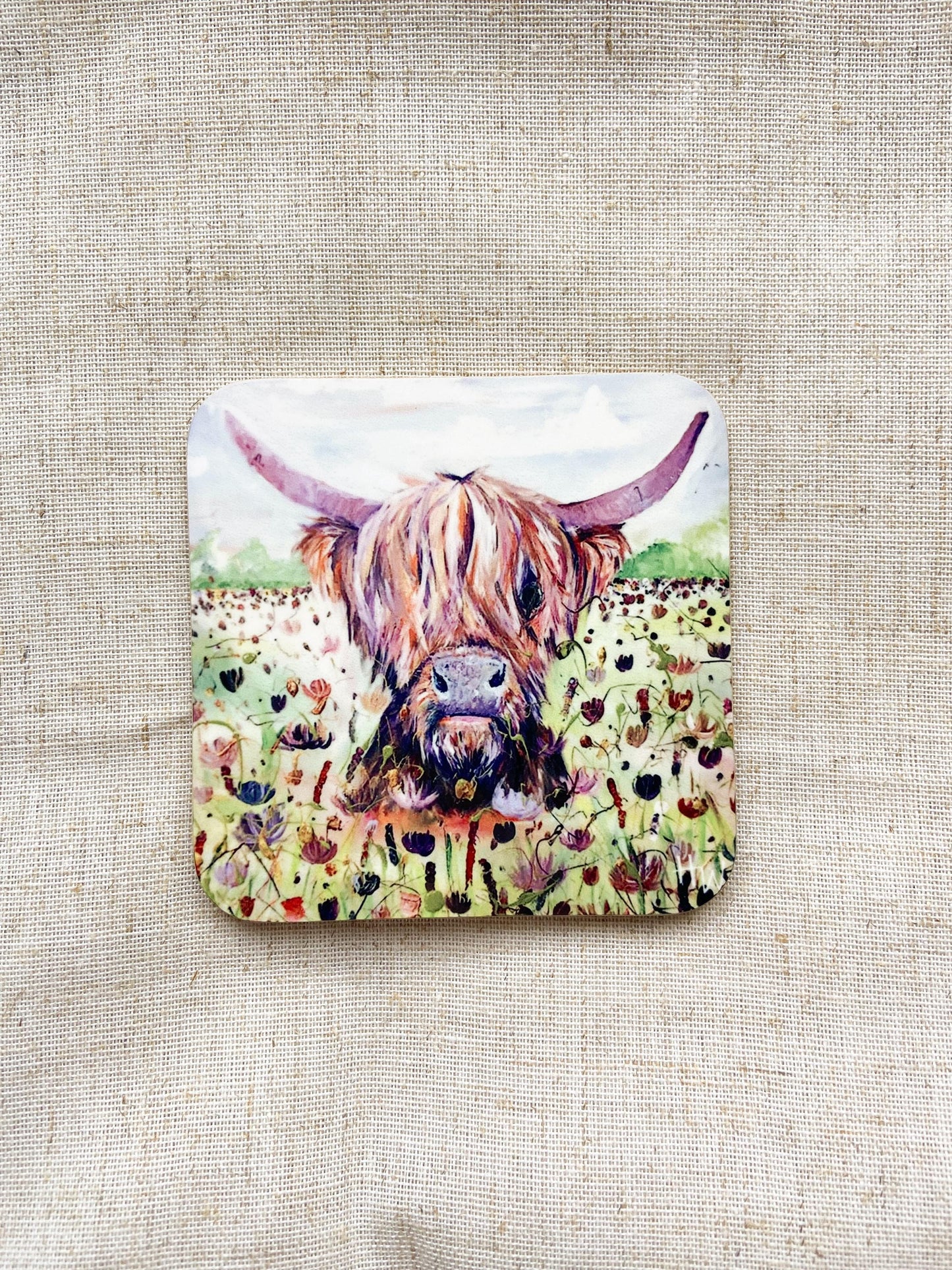 Ivy |Highland Cow Coaster | Colourful Farm Animal Drink Coaster