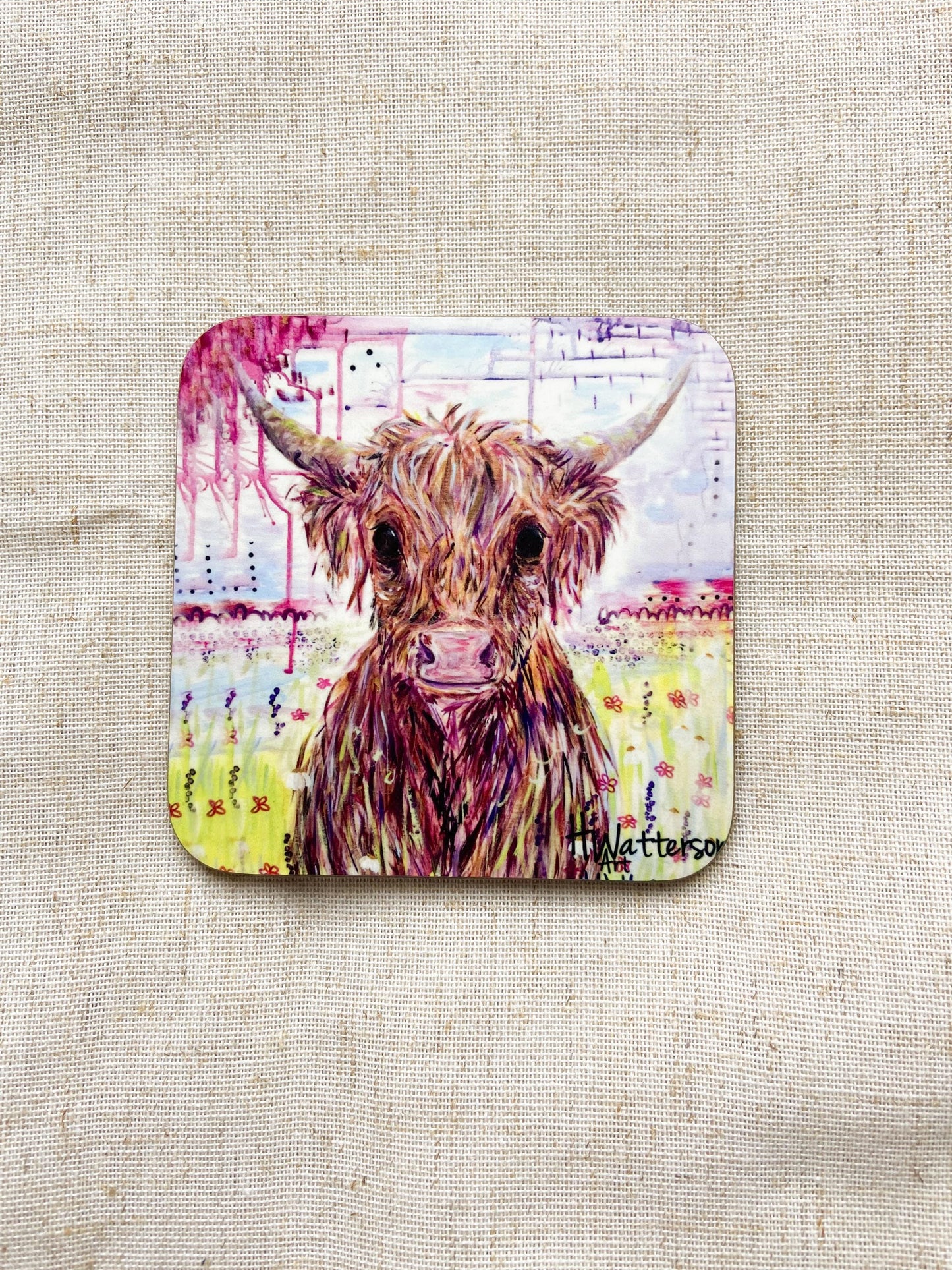 Phyllis | Highland Cow Coaster | Colourful Farm Animal Drink Coaster