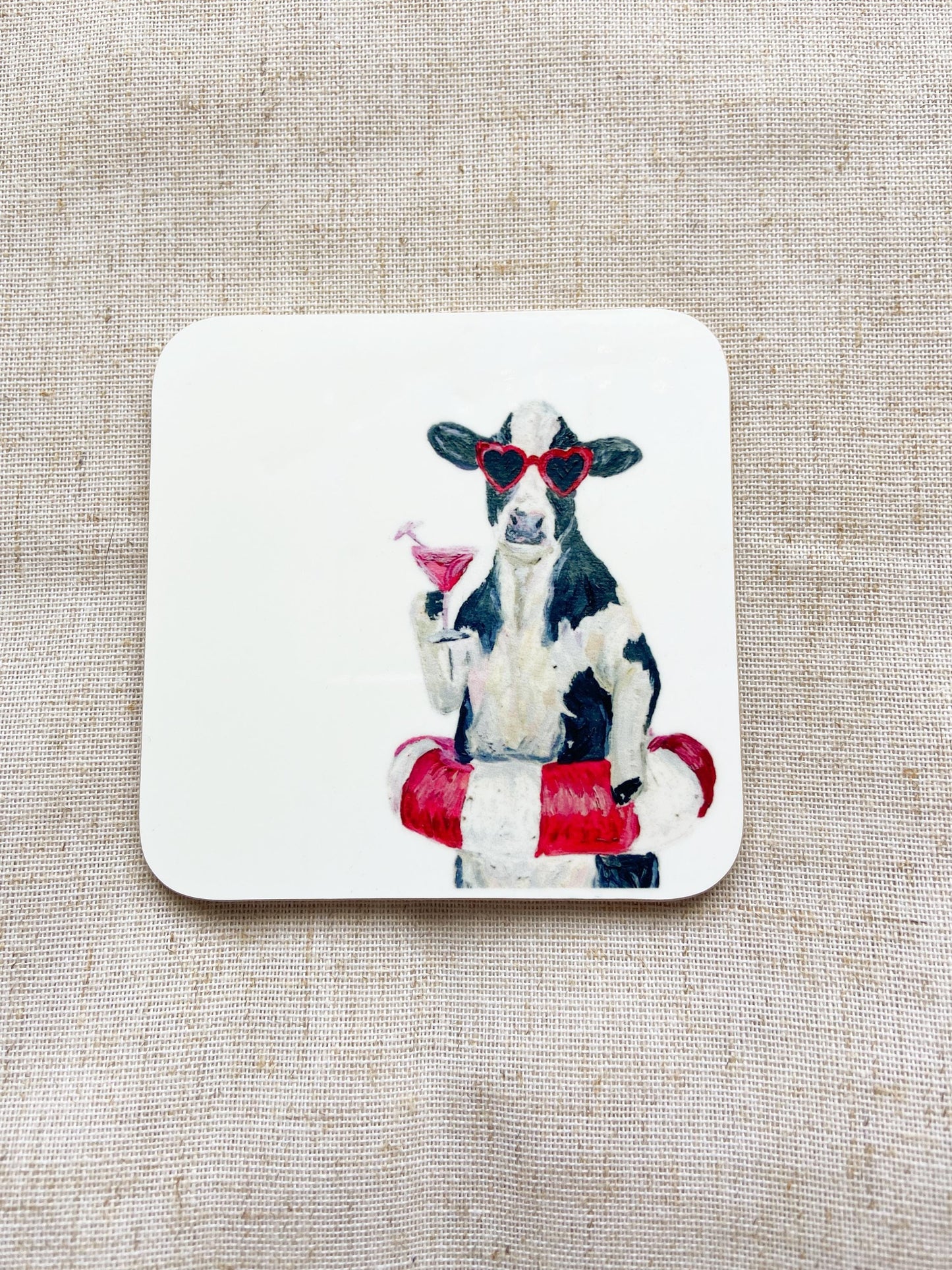 Holiday Cow Coaster |Colourful Farm Animal Drink Coaster