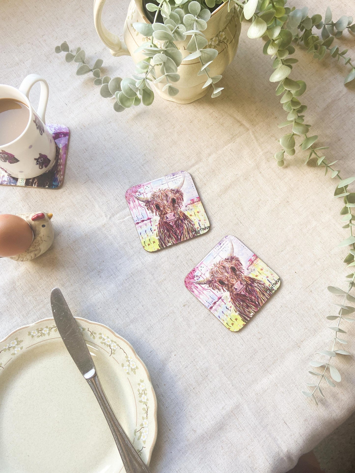 Phyllis | Highland Cow Coaster | Colourful Farm Animal Drink Coaster