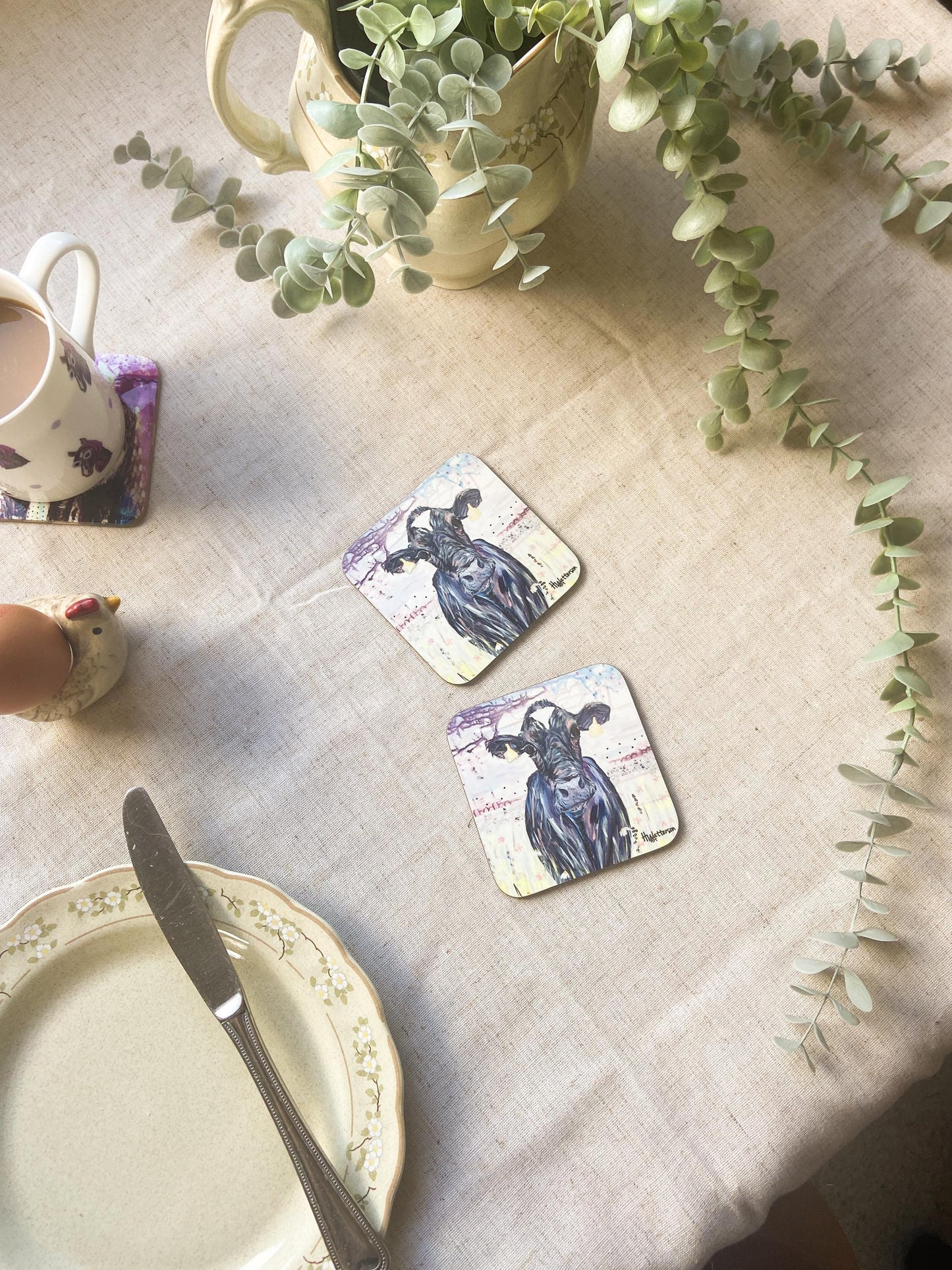 Jackie | Dairy Cow Coaster | Colourful Farm Animal Drink Coaster
