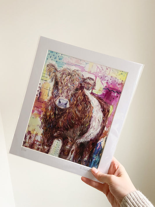 Ellen | Belted Galloway Cow Art Print | Colourful Farm Animal Print