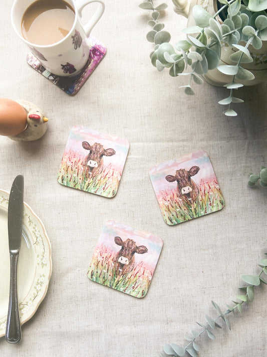 Lucy | Limousin Cow Coaster | Colourful Farm Animal Drink Coaster