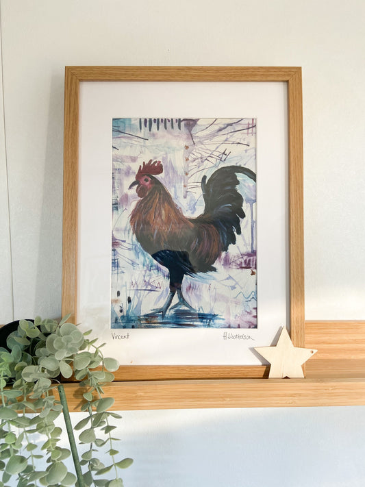 Vincent| Framed Rooster Framed Art Print | Farm Animal Print | Oak Framed Print