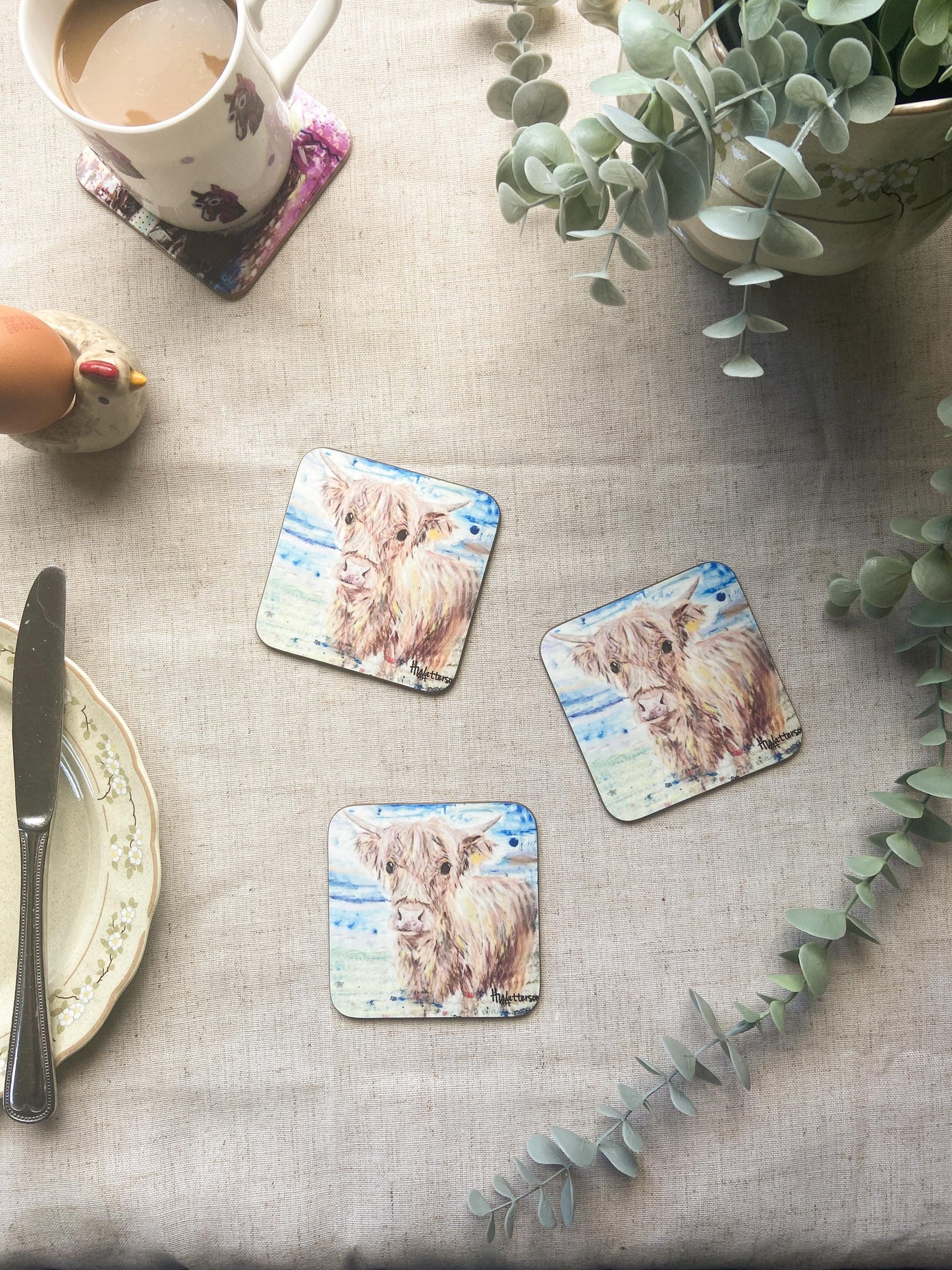 Elsie| Highland Cow Coaster Coaster | Colourful Farm Animal Drink Coaster