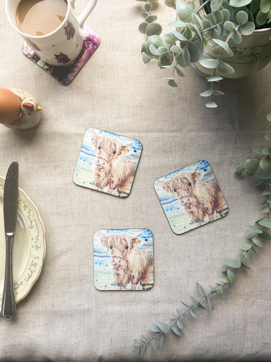 Elsie| Highland Cow Coaster Coaster | Colourful Farm Animal Drink Coaster