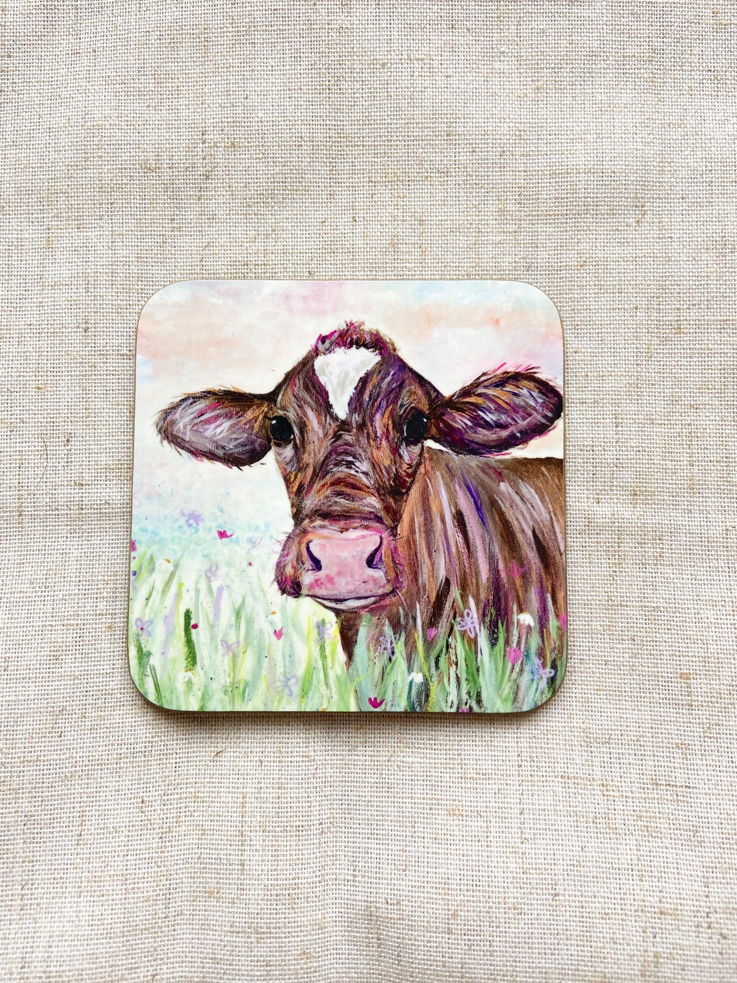 Maisie| Ayrshire Cow Coaster | Colourful Farm Animal Drink Coaster