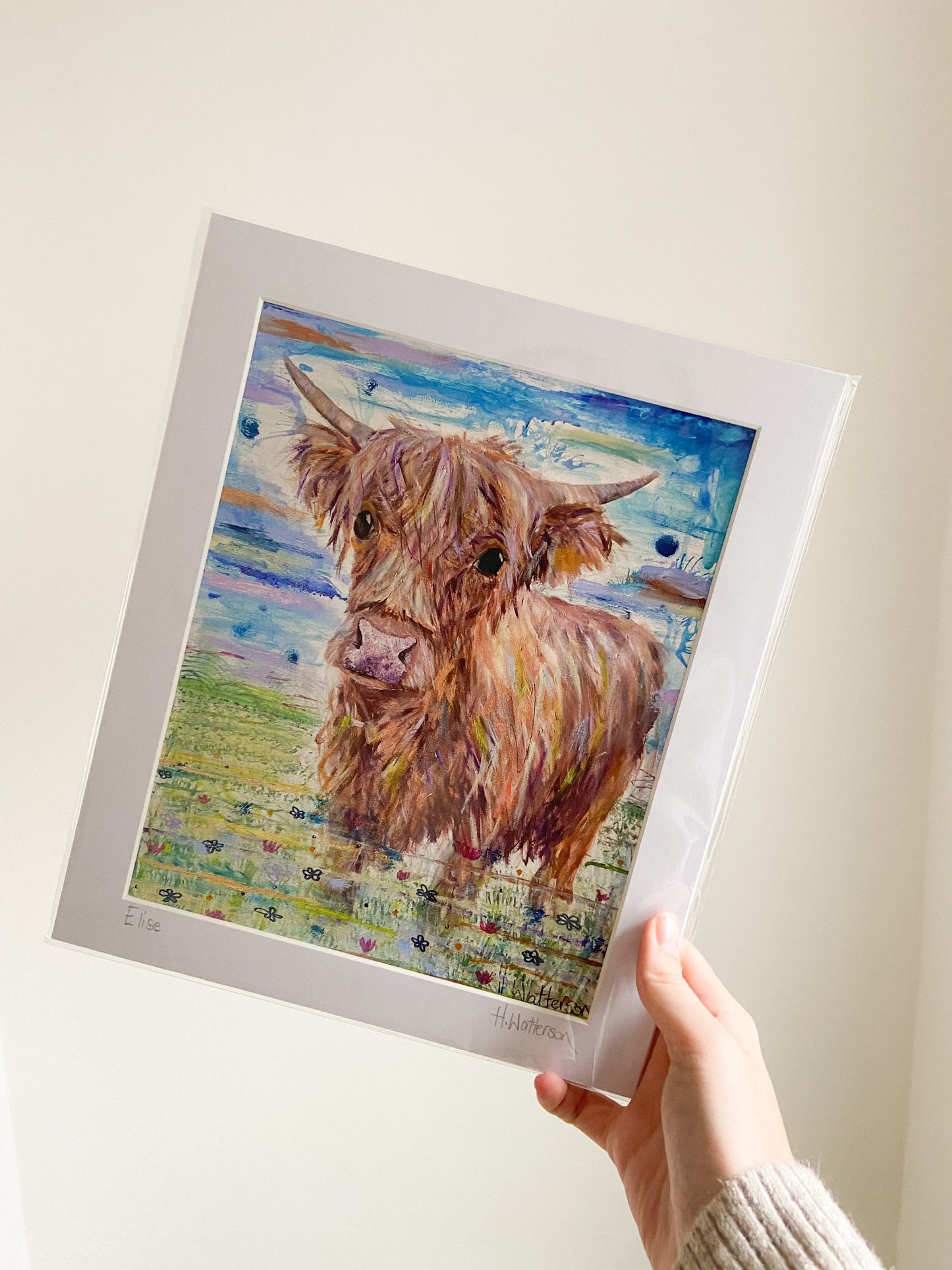 Elsie | Highland Cow Art Print | Colourful Farm Animal Print