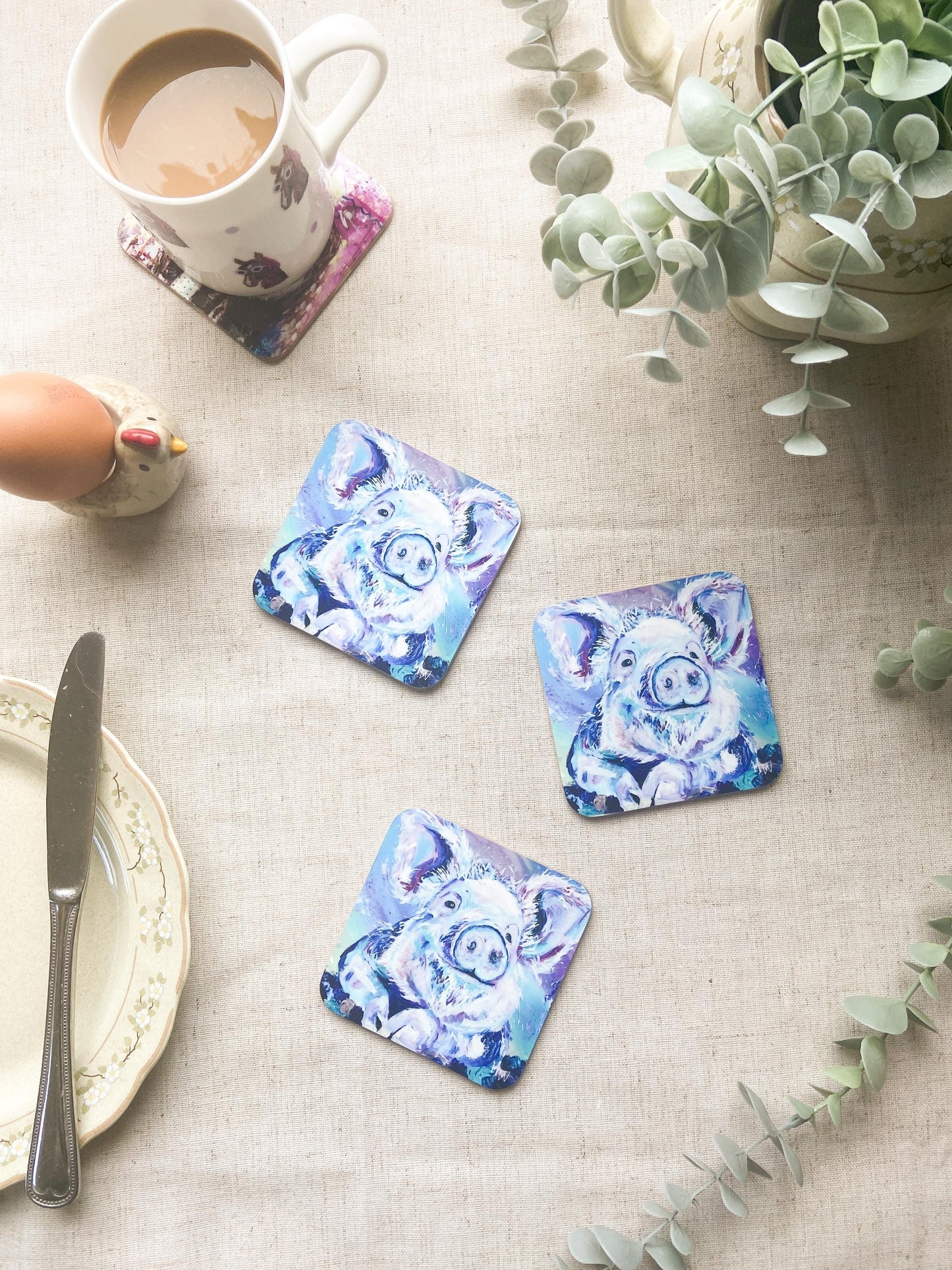 Wilbur| Pig Coaster | Colourful Farm Animal Drink Coaster