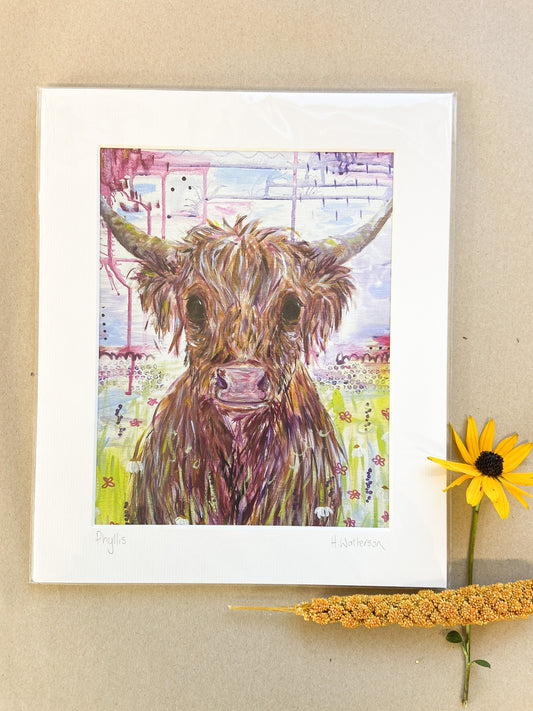 Phyllis | Highland Cow Art Print | Colourful Farm Animal Print