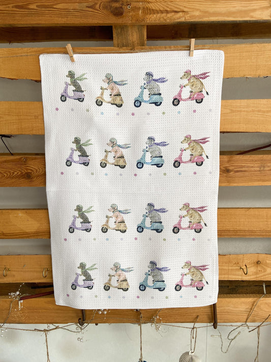 Farm Animal Scooter |Tea Towel | Country Kitchen Decor
