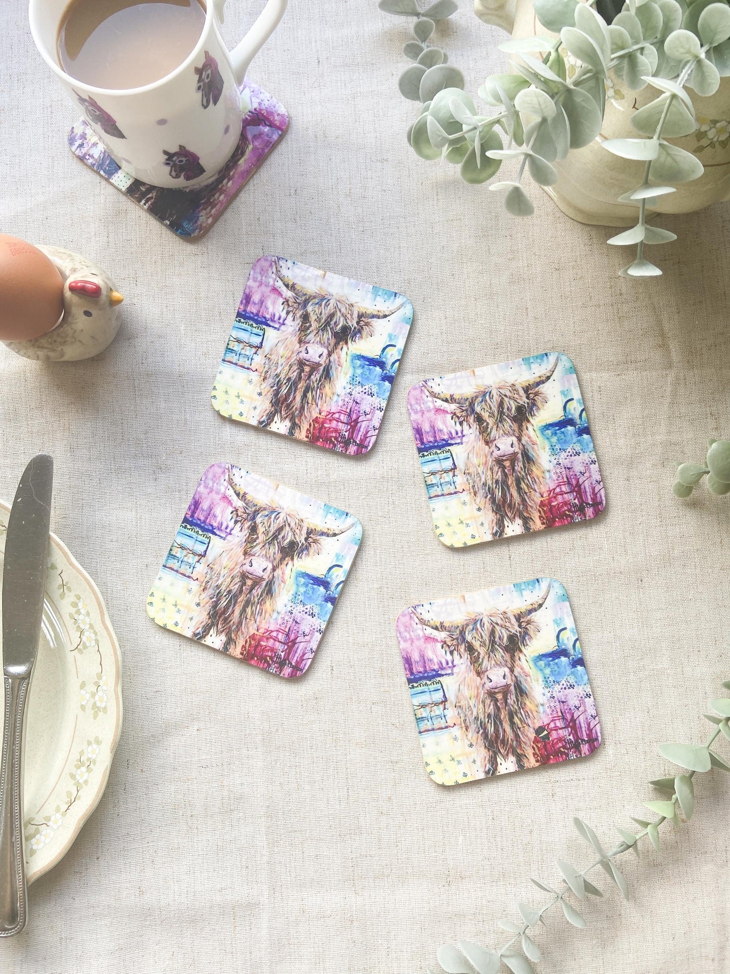 Gladys| Highland Cow Coaster  | Colourful Farm Animal Drink Coaster