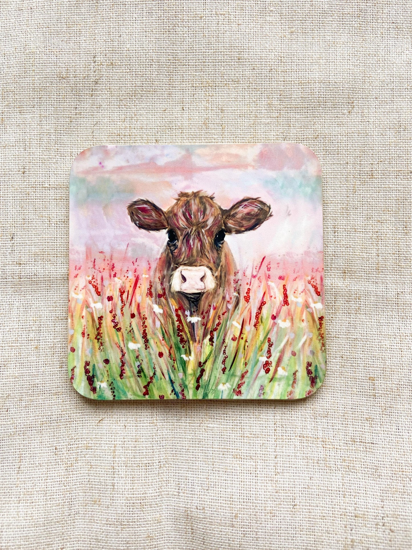 Lucy | Limousin Cow Coaster | Colourful Farm Animal Drink Coaster