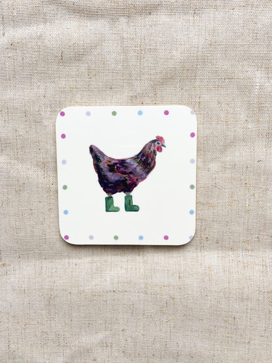 Hen | Welly Boot lady | Farm Animal Coaster |
