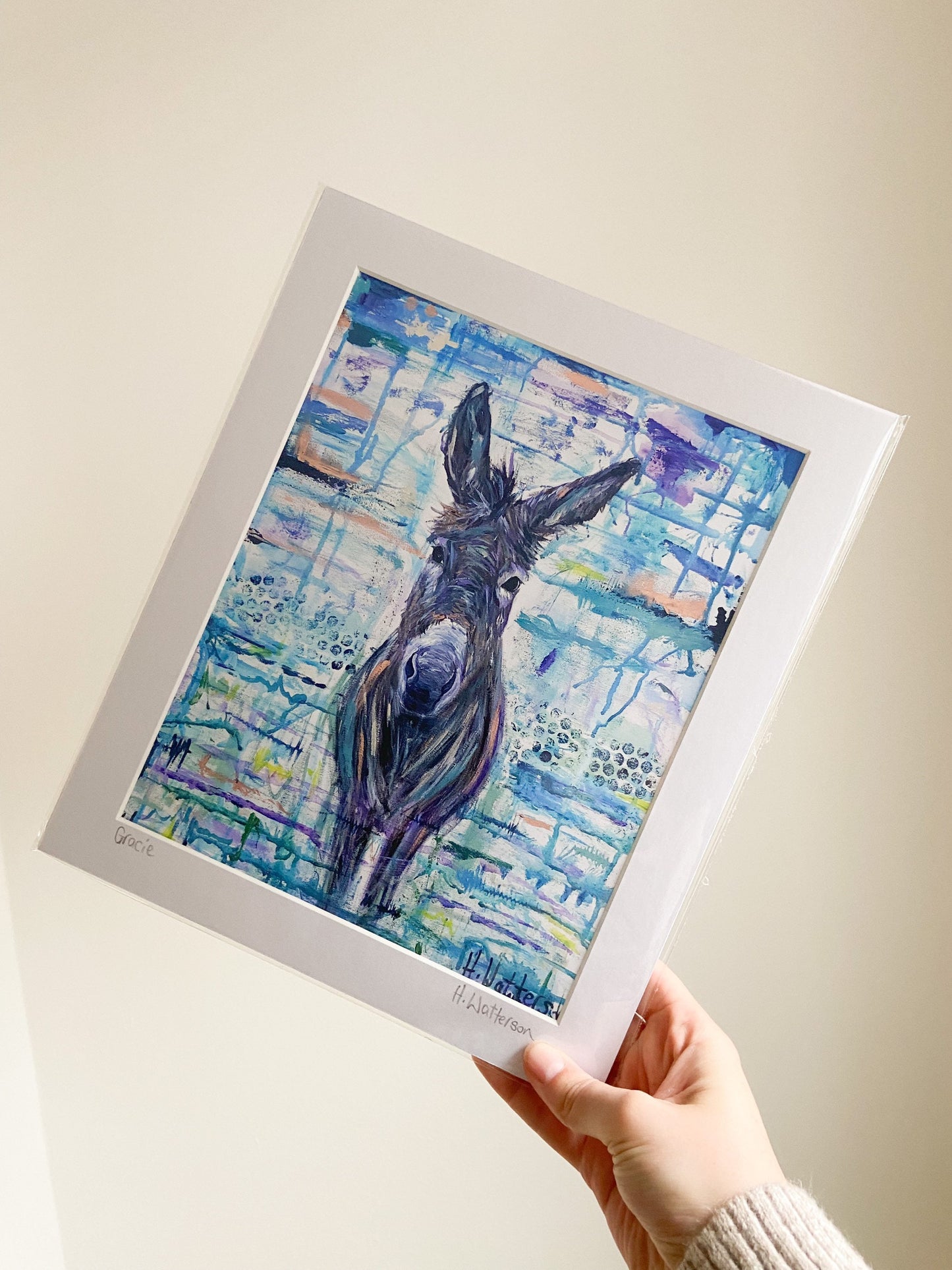 Grace| Donkey Art Print | Colourful Farm Animal Print