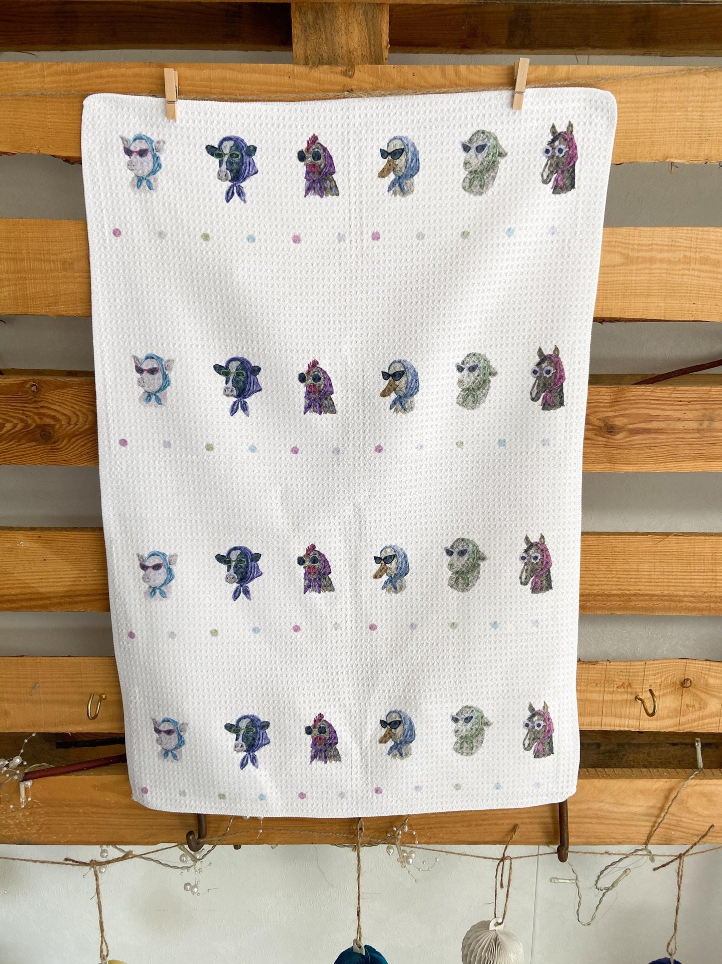 Farm animal ladies  | Tea Towel | Country Kitchen Decor