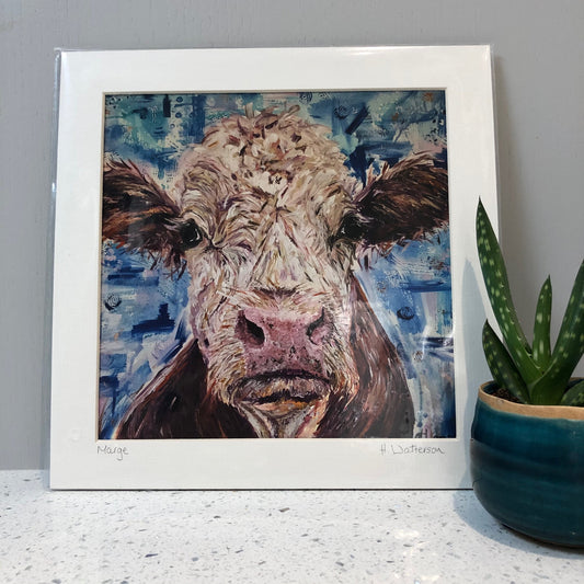 Marge | Hereford Cow Art Print | Colourful Farm Print by H. Watterson