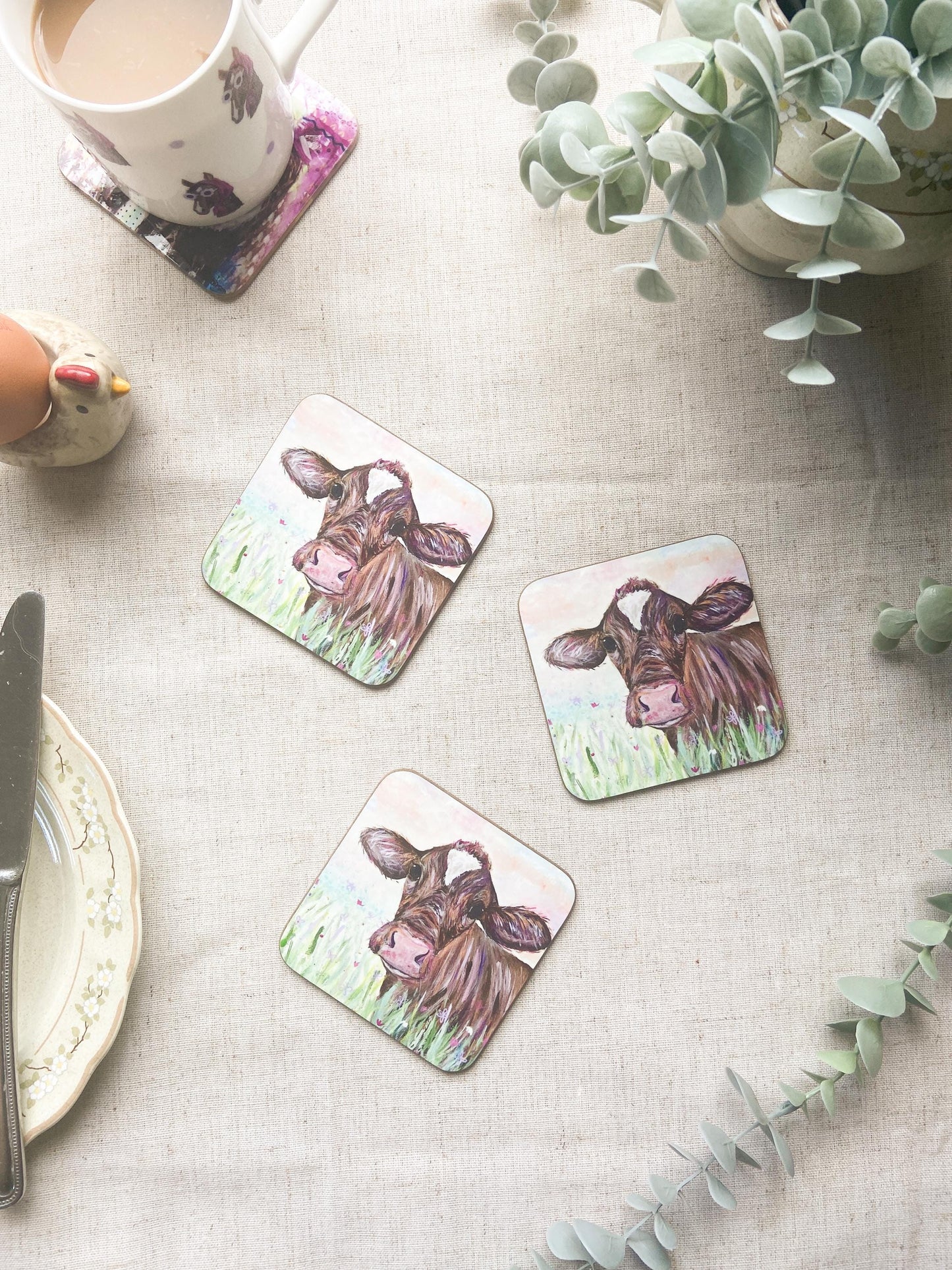 Maisie| Ayrshire Cow Coaster | Colourful Farm Animal Drink Coaster