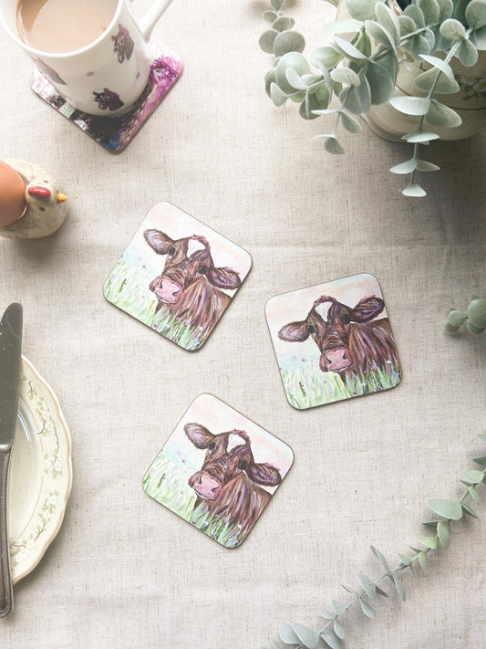 Maisie| Ayrshire Cow Coaster | Colourful Farm Animal Drink Coaster