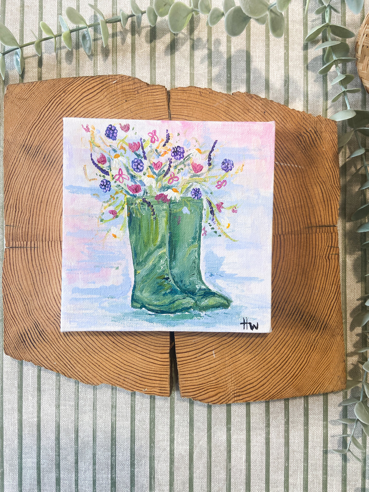 Bloomin Wellies Mini painting H watterson art 