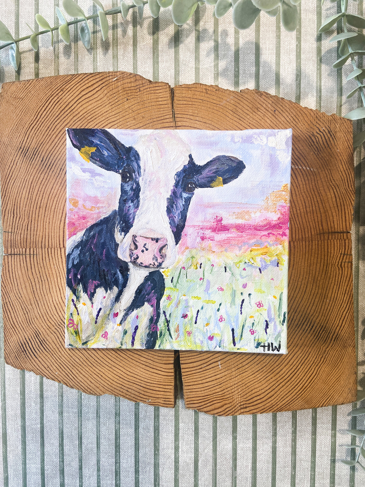Dot the Daiy cow is an original acrylic painting 