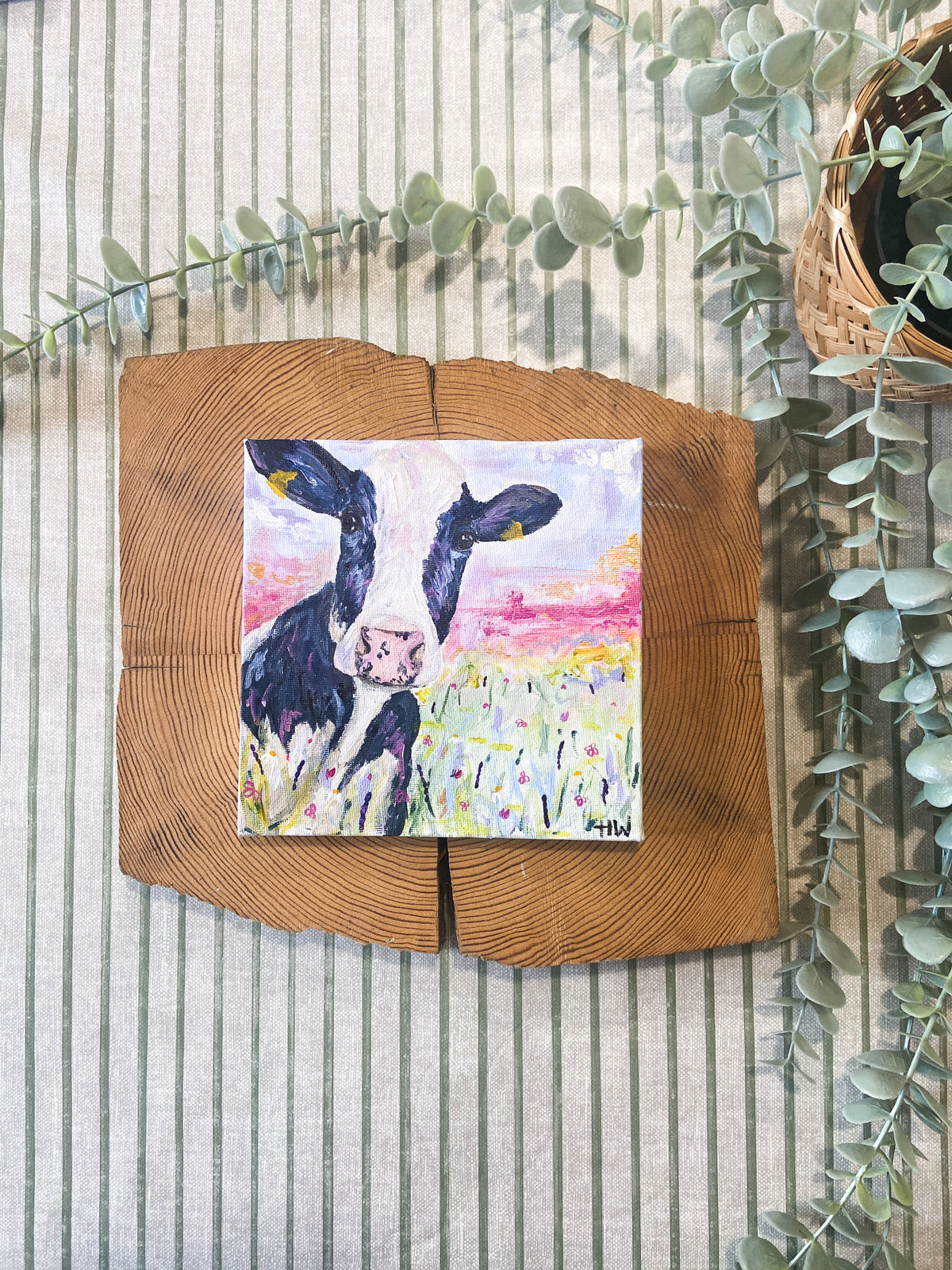 Dot the Daiy cow is an original acrylic painting 