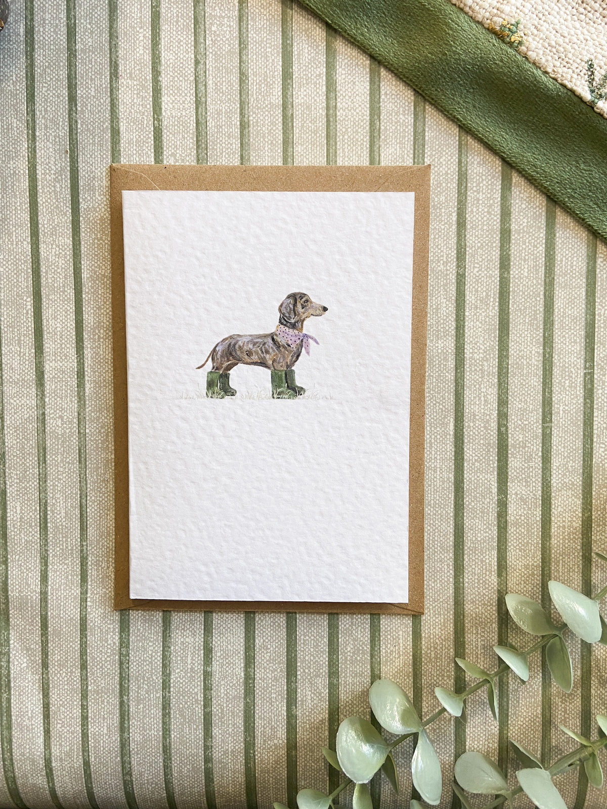 Farm animal greeting card featuring quirky illustrated farm animals wearing colourful wellies, original artwork by H. Watterson Art.
