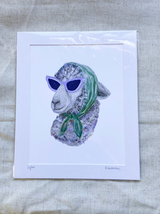 Sylvia |  Sunglass lady | Sheep Art Print | Colourful Farm Animal Print