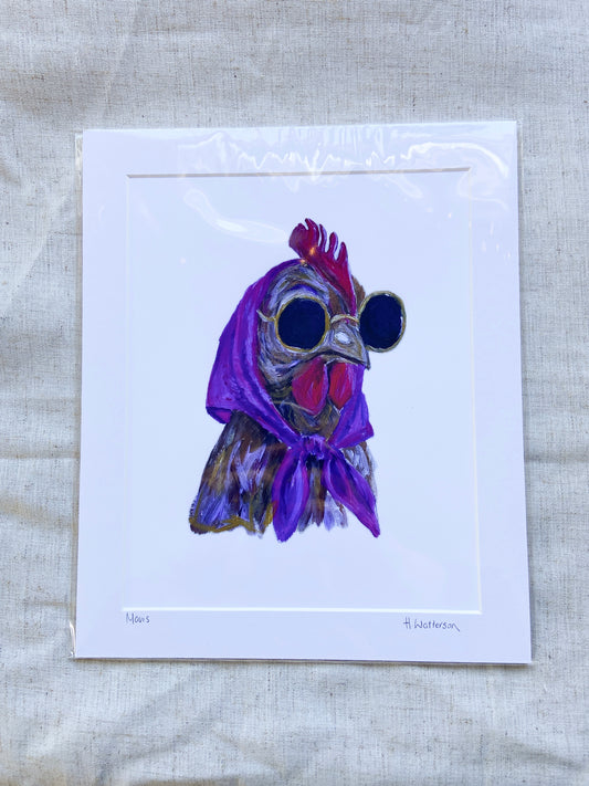 Mavis |  Sunglass lady | Hen Art Print | Colourful Farm Animal Print