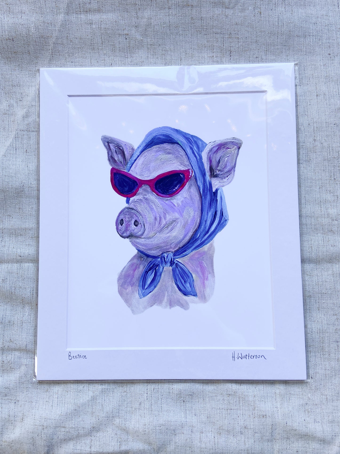 Beatrice |  Sunglass lady | Pig Art Print | Colourful Farm Animal Print