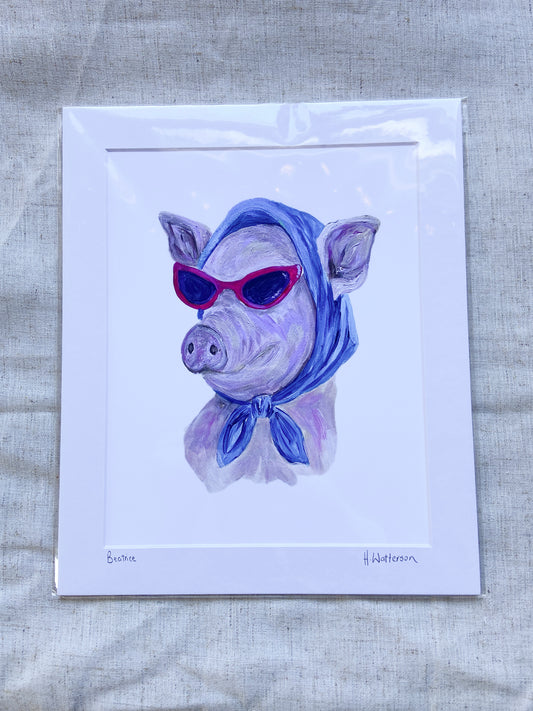 Beatrice |  Sunglass lady | Pig Art Print | Colourful Farm Animal Print