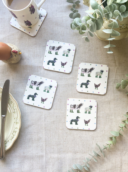 Welly ladies | Farm Animal Coasters | Chicken Cow Sheep & Dachshund